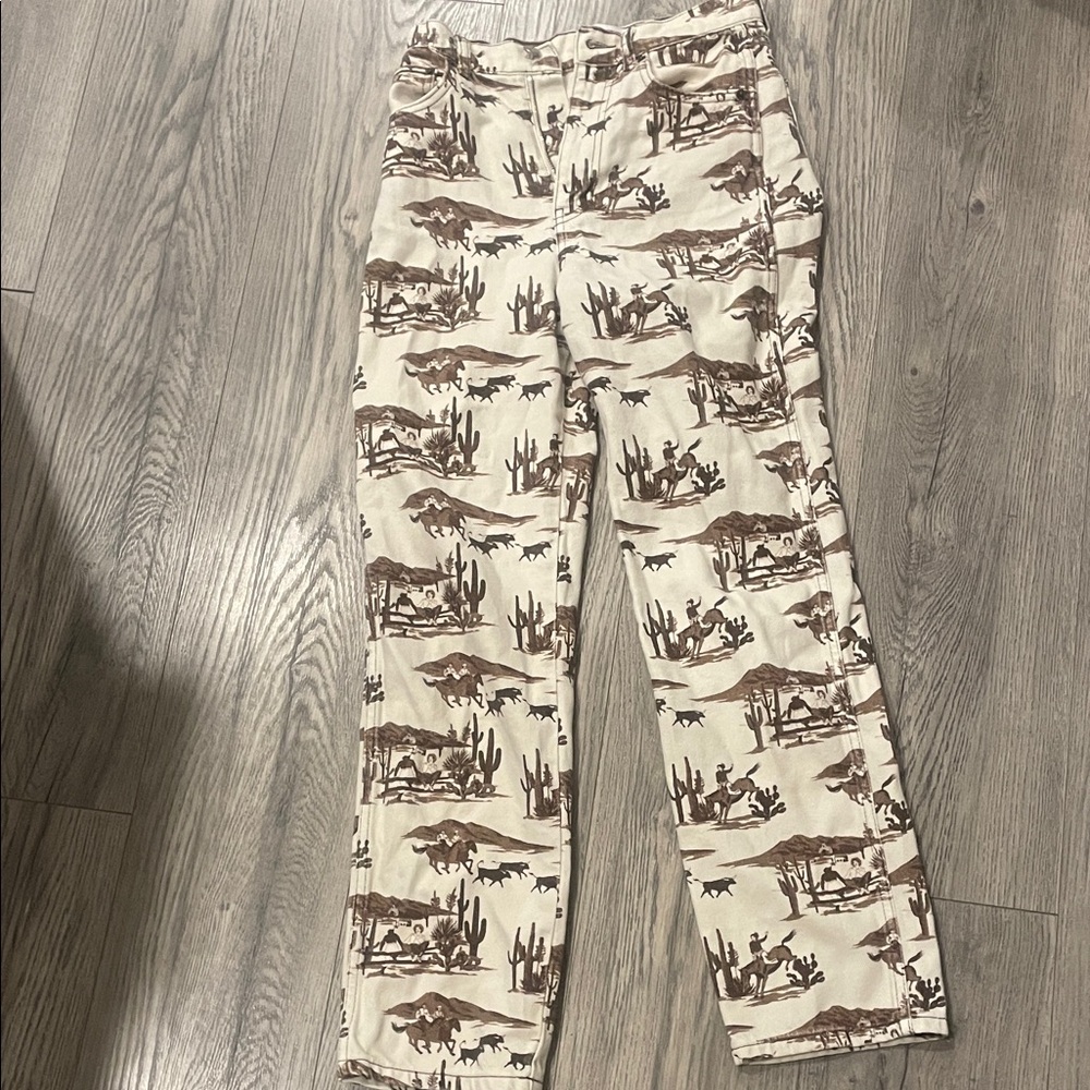 Reformation Cream and Brown Skinny Jeans